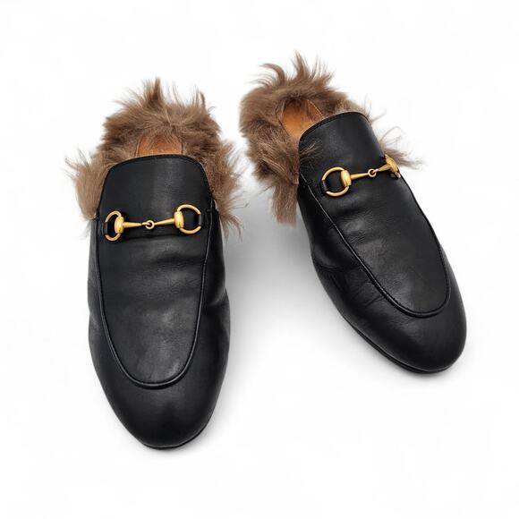 Gucci Shoes - Gucci Princetown Horsebit Flat Slide Mule Fur Lined Black Leather Size 40 US 10